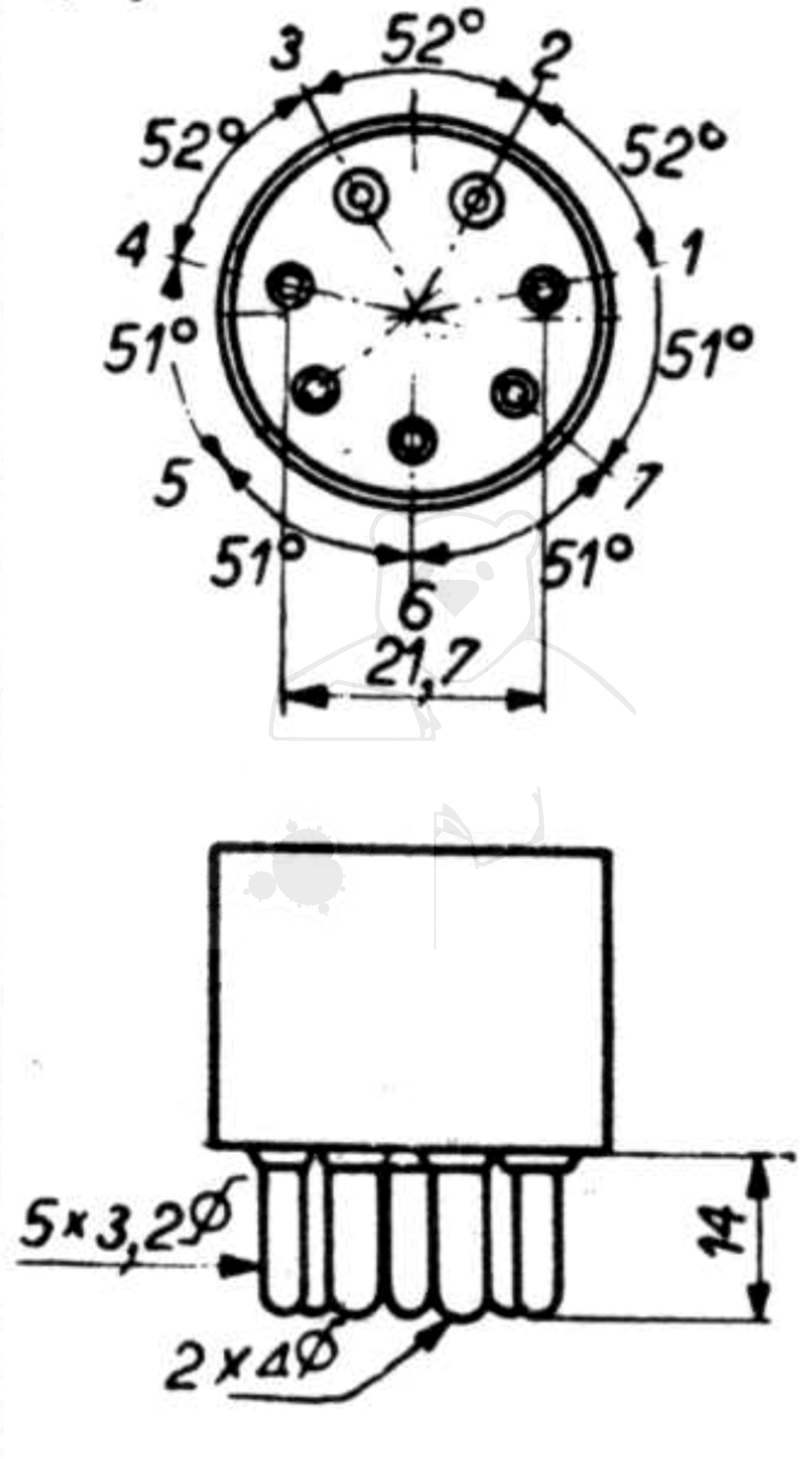 Fassung für Röhren mit: USA, Small, 7pol. aus: Das große Röhrenhandbuch, Franzis Verlag, 1995 München